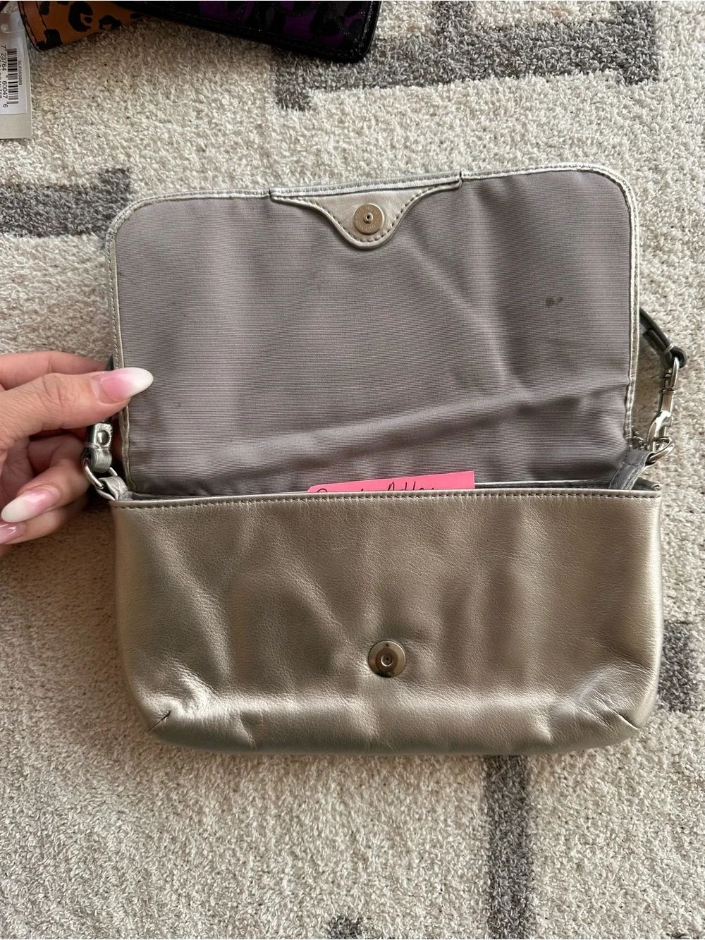 Coach Metallic Taupe Leather Wristlet